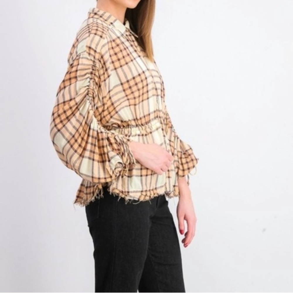 Free People Pacific Dawn Plaid Shirt Peachy